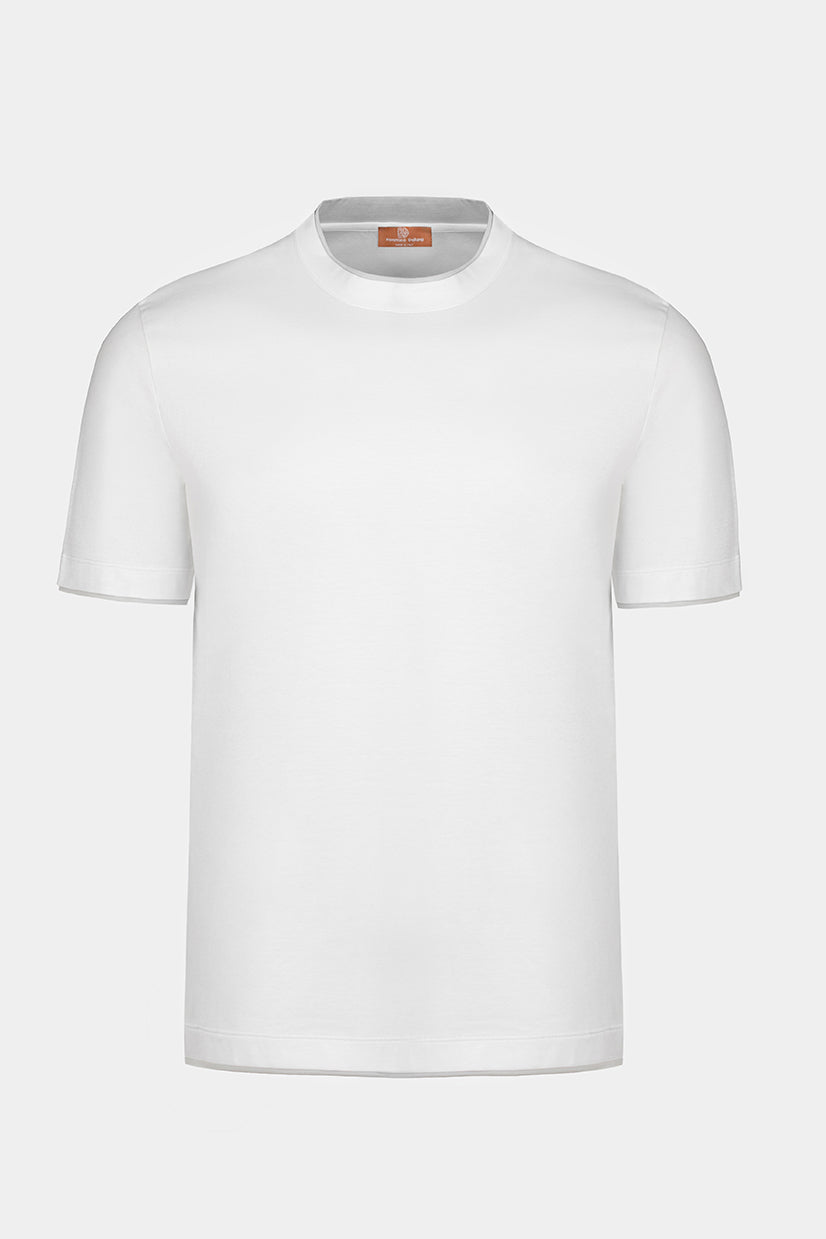 Tricou alb Florentinodelure din bumbac egiptean, cusături gri discrete.