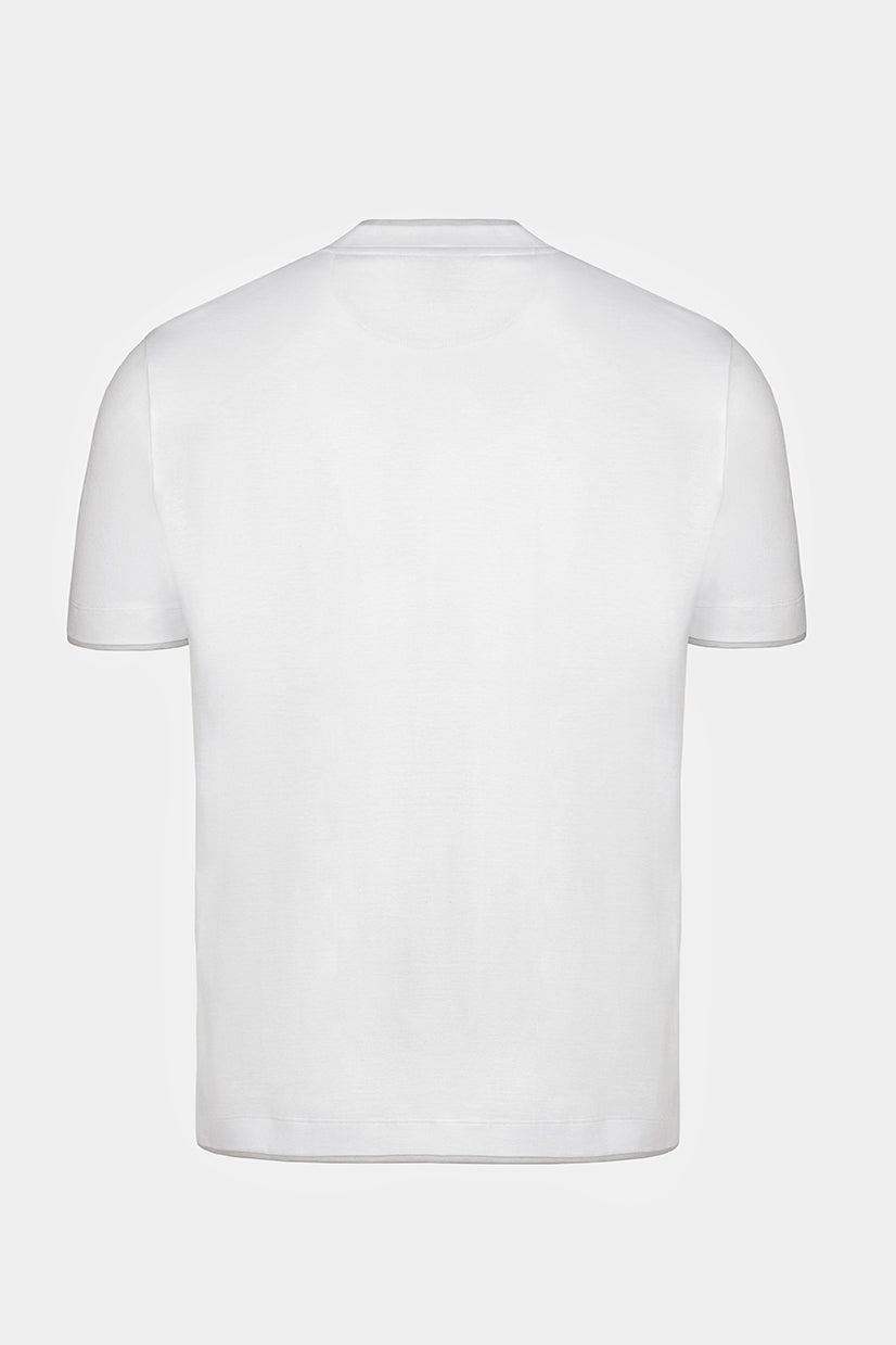 Tricou alb din mătase Florentinodelure, vedere spate, model crewneck.
