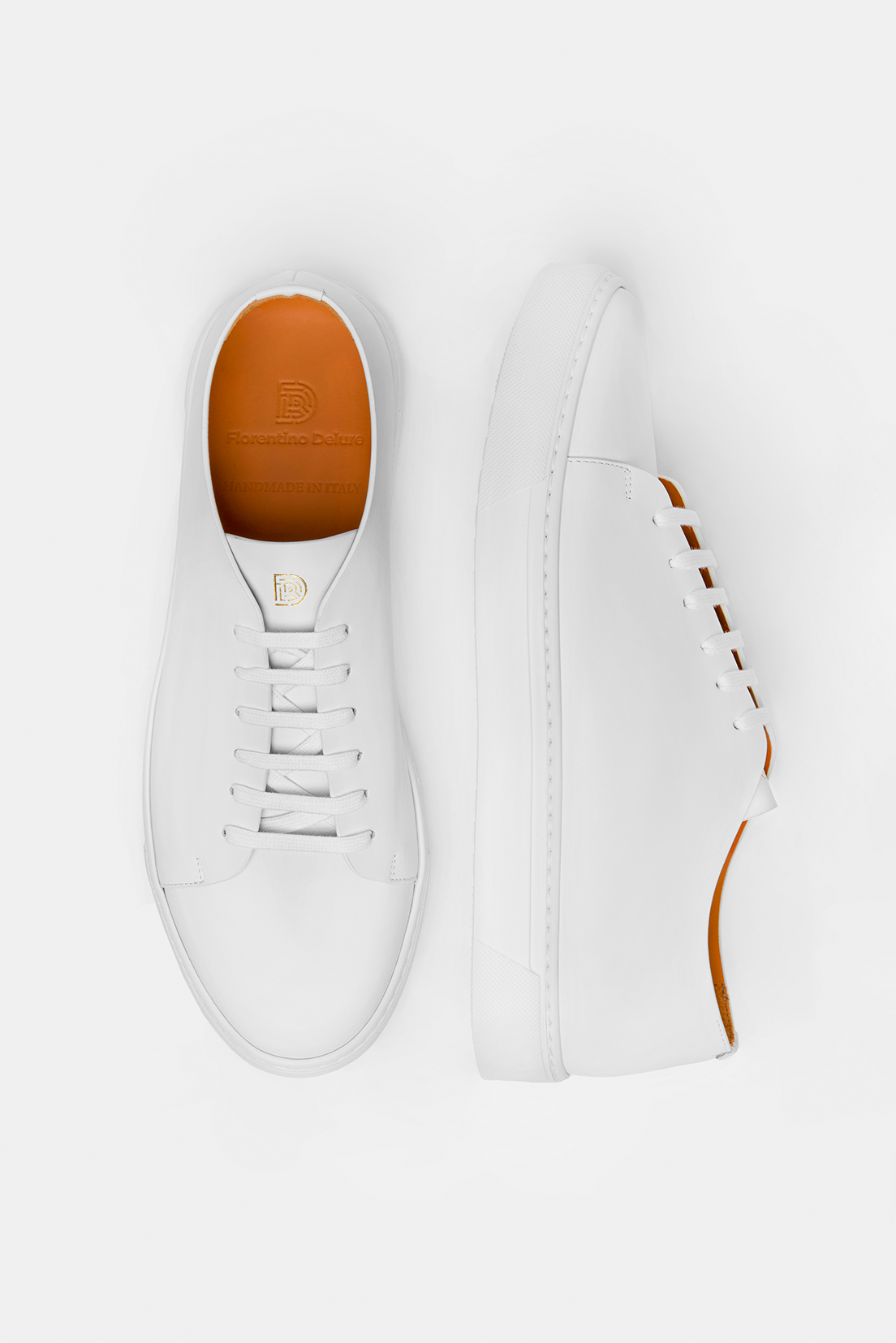 Sneaker alb Florentinodelure, piele albă, talpă groasă, interior maro.