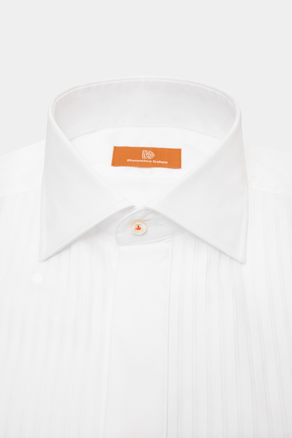 Cămașă tuxedo albă plastron Florentinodelure, material twill, vedere laterală.