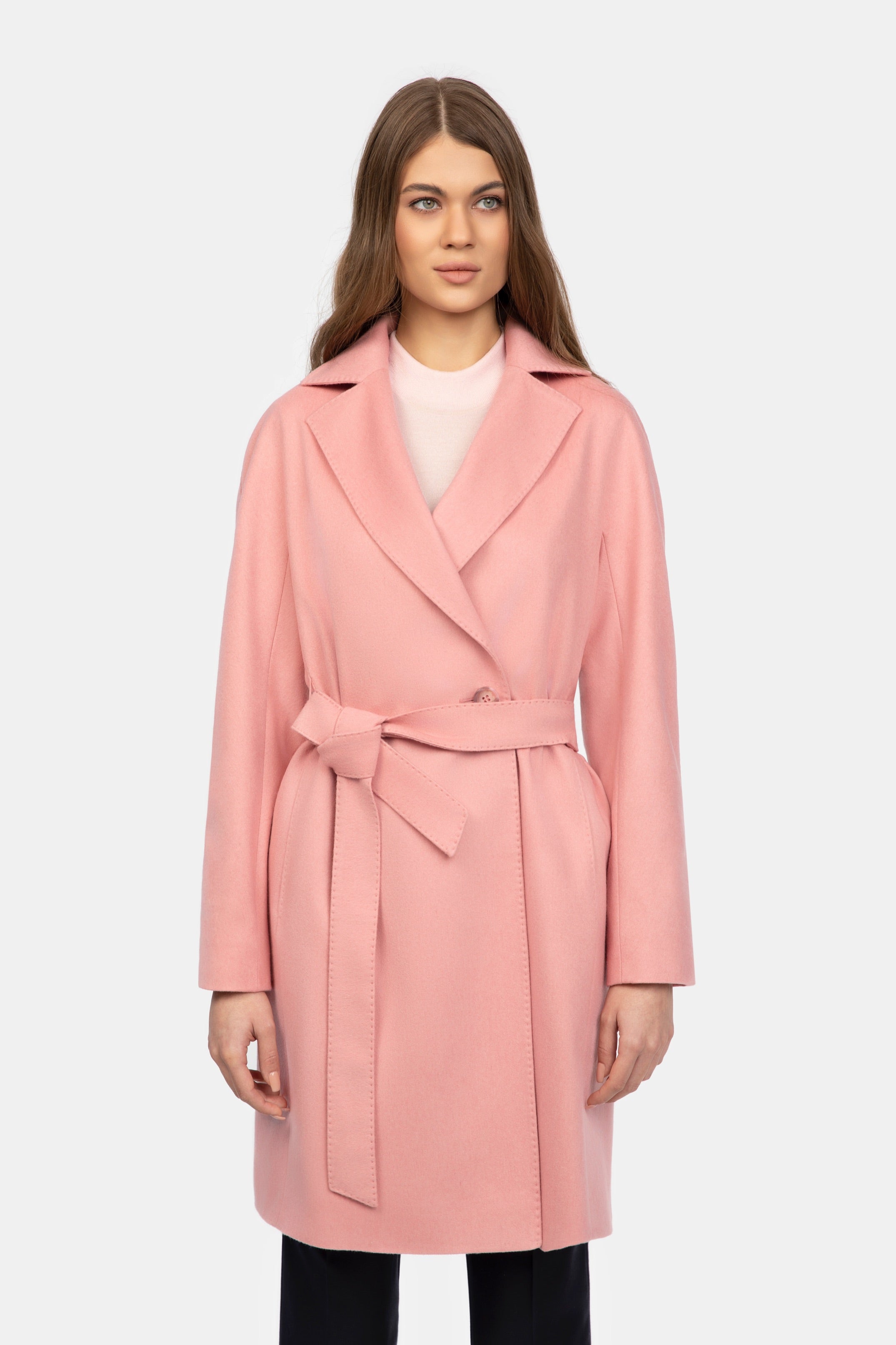 Pink belted cheap coat