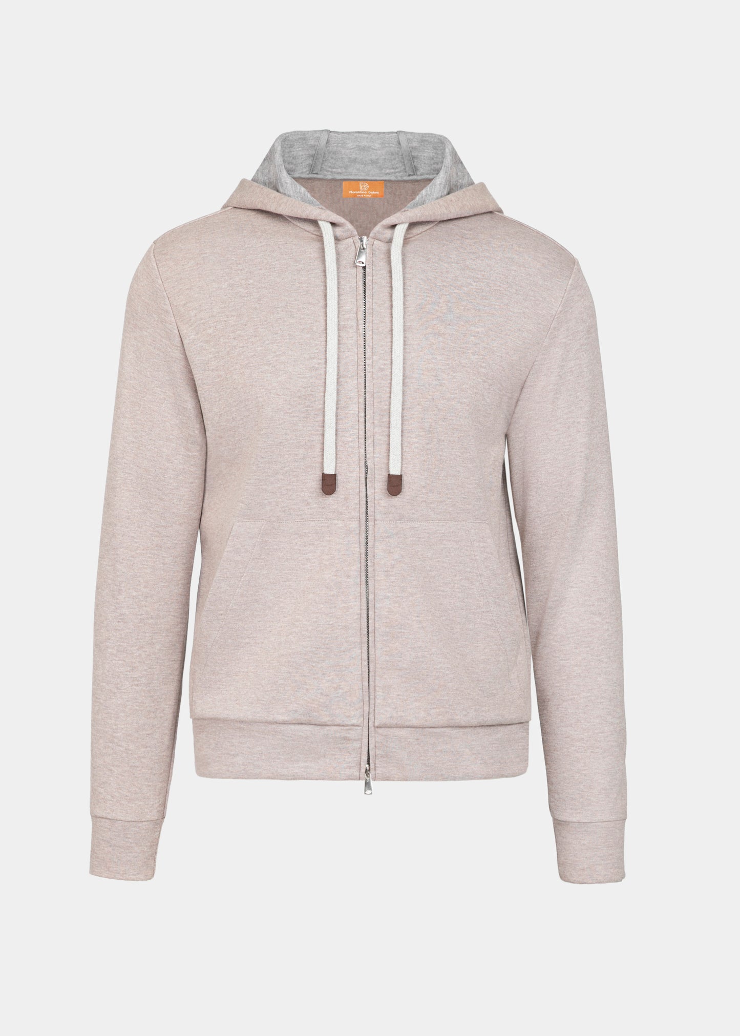 Hanorac loungewear bej Florentinodelure cu șnururi albe și căptușeală gri.