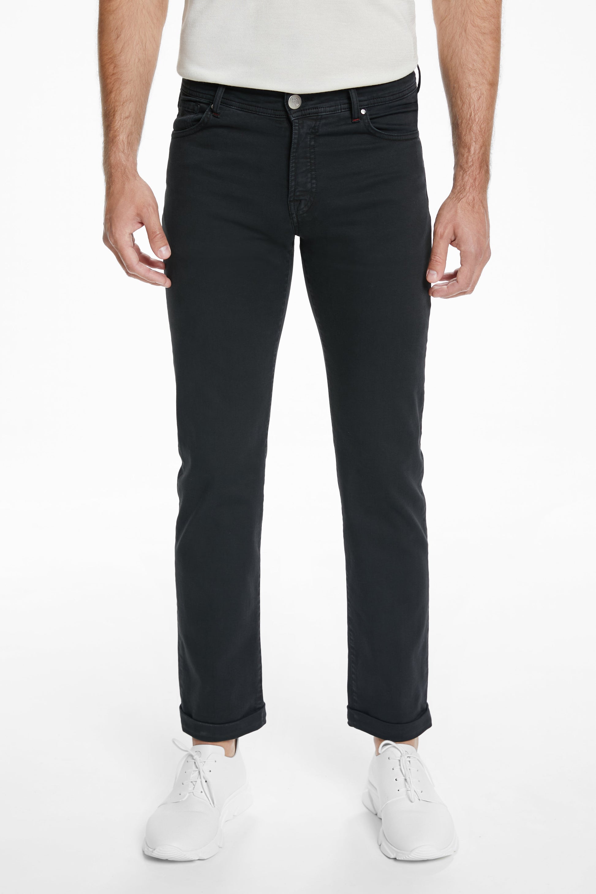 Blugi negri Florentinodelure slim cu 5 buzunare din denim elastic și mărime medie.