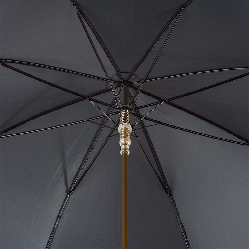 Umbrelă neagră Florentinodelure, detaliu structură metalică și cristal.
