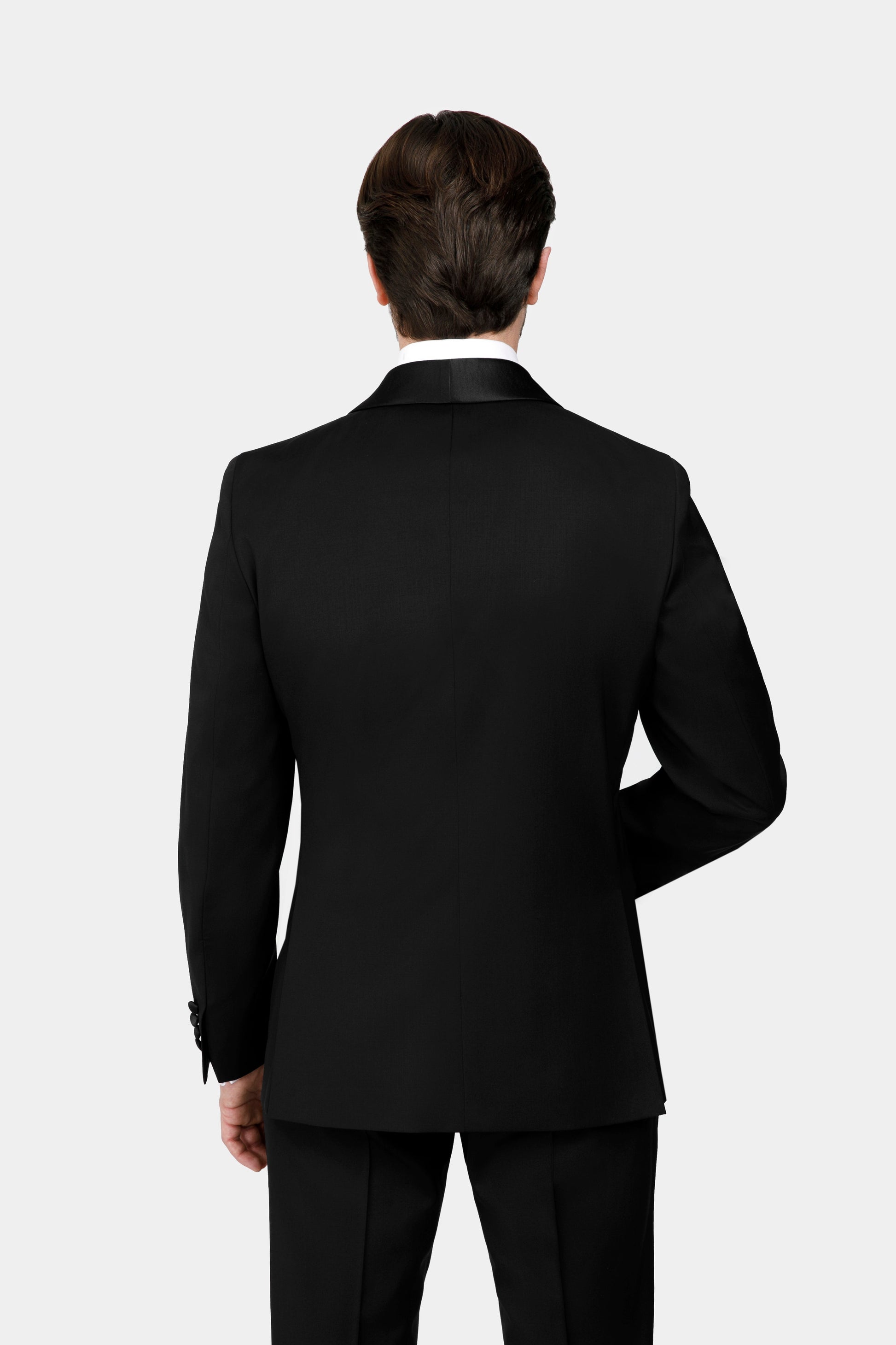Costum MARS negru din lână Florentinodelure, detaliu rever și guler.