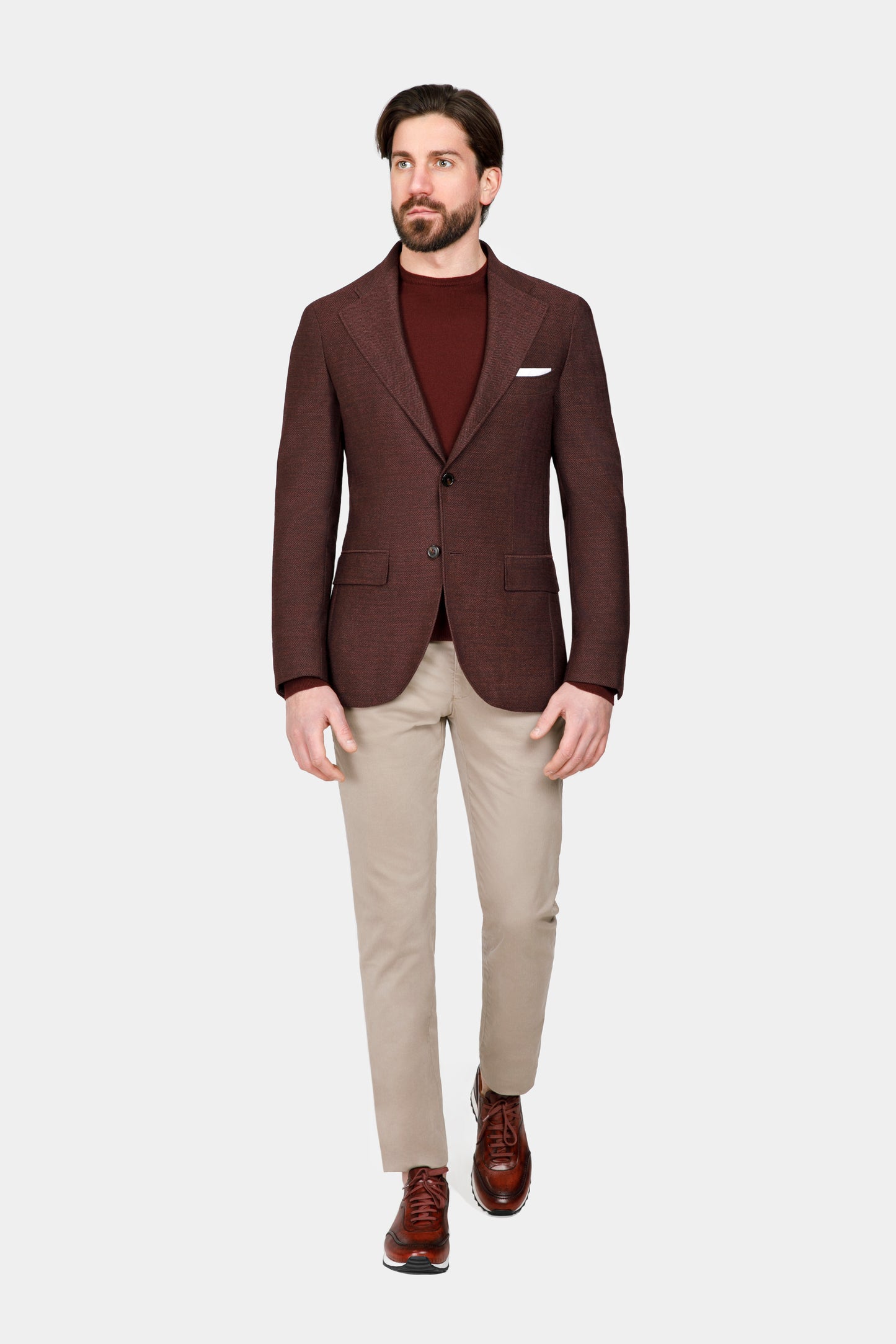Sacou Phoenix Bordeaux Herringbone Florentinodelure, vedere laterală, material texturat.