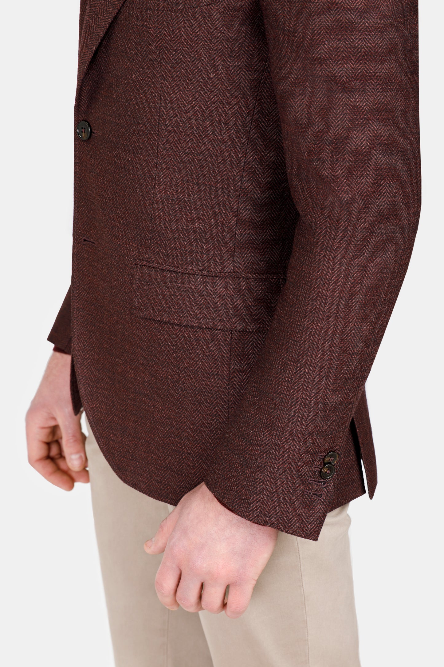 Detaliu sacou Phoenix Herringbone Bordeaux din lână Florentinodelure.