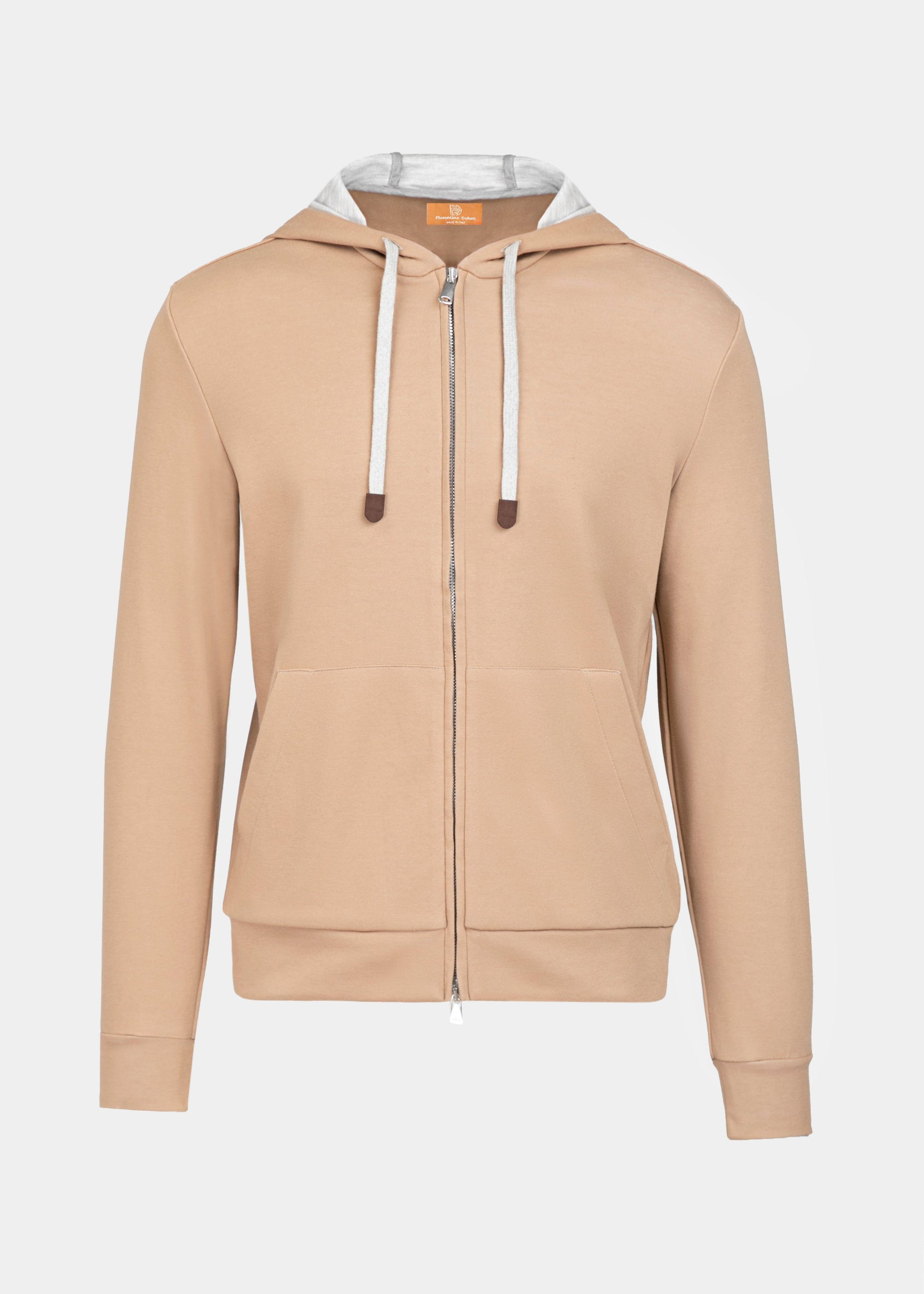 Bluză maro cu glugă, buzunare și fermoar Florentinodelure, textură fină loungewear.