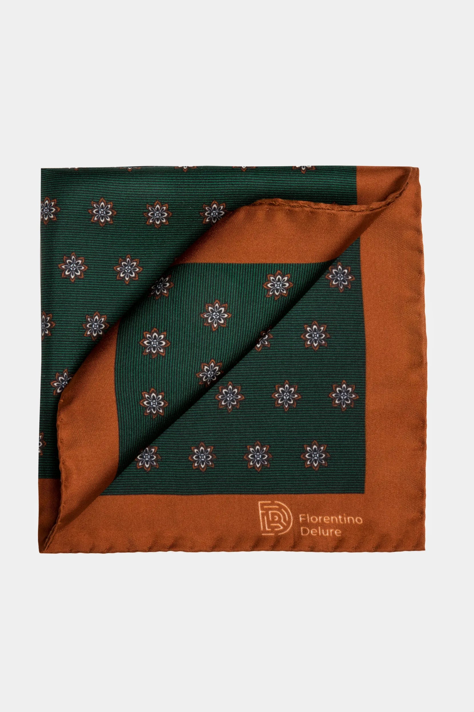 Batistă verde cu imprimeu floral și margine maro Florentinodelure, unisex, o mărime.