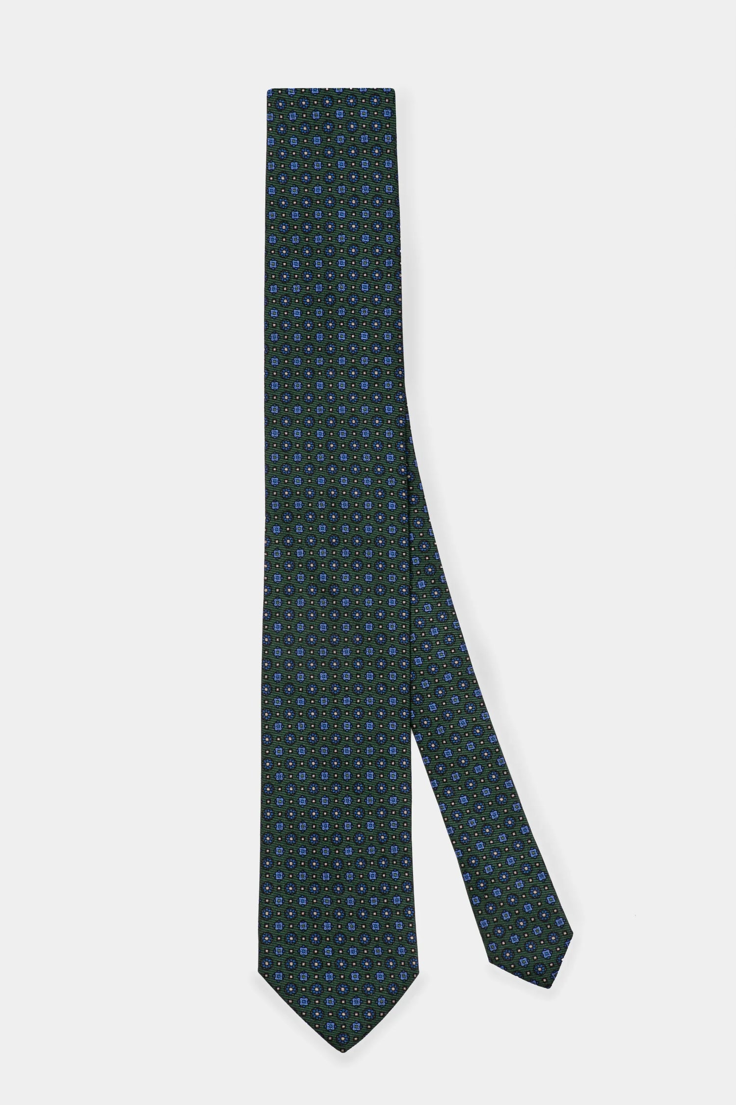 Cravată Verde Print din mătase Florentinodelure, design unic, culoare verde și albastră.