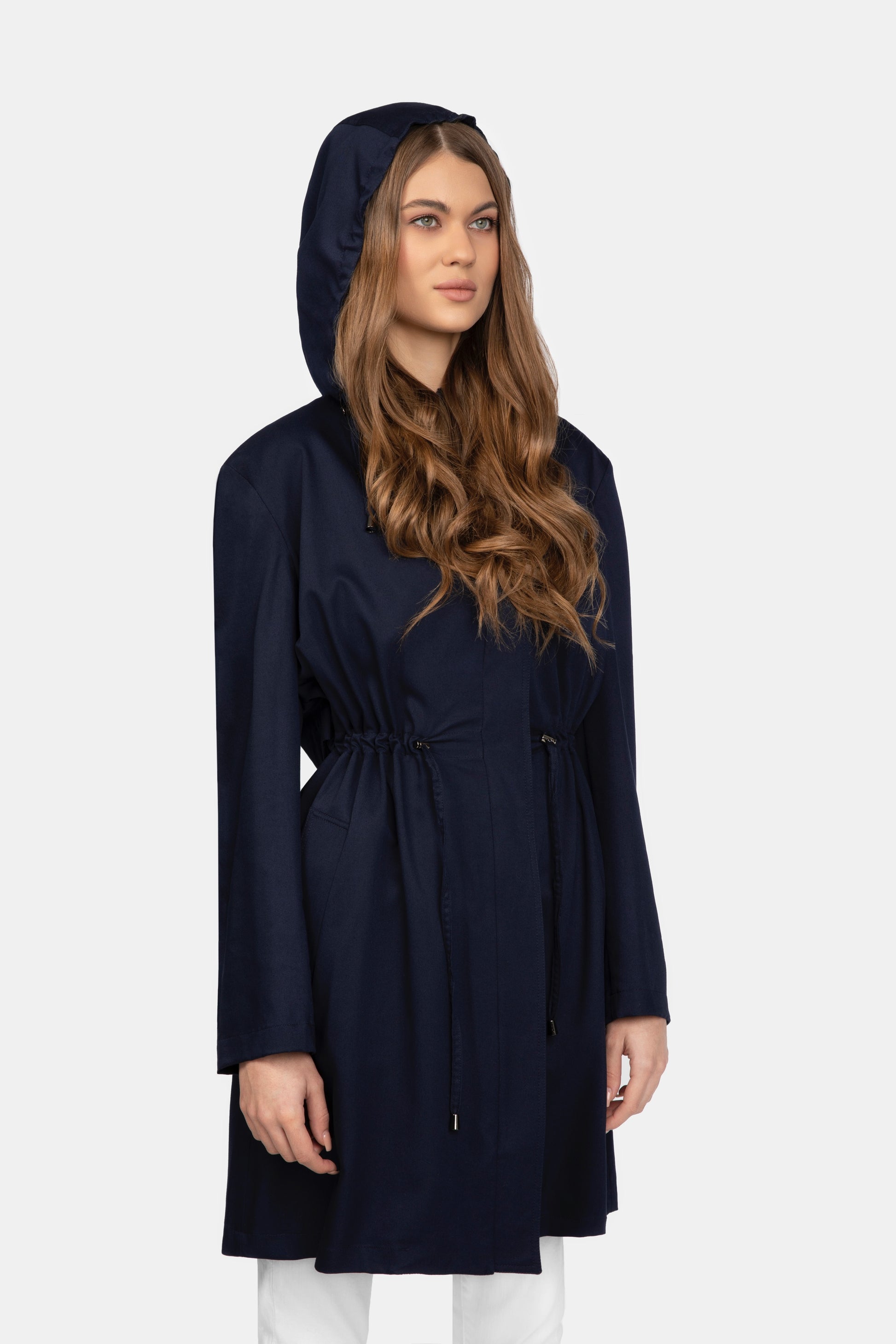 Parka navy cu glugă Florentinodelure, mărime 40-44, detaliu material neted.