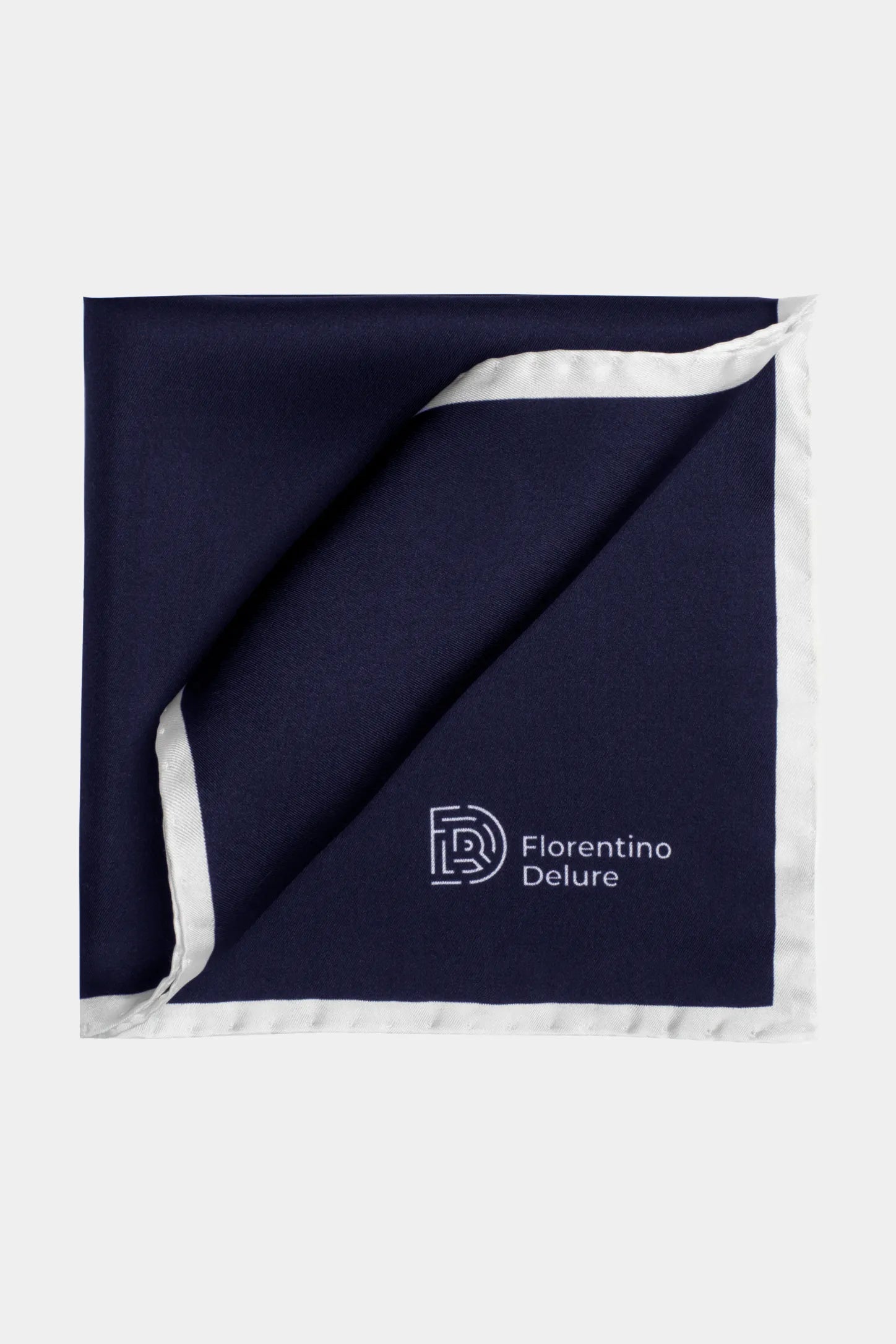 Batistă navy cu margine albă Florentinodelure, vedere laterală, logo vizibil.