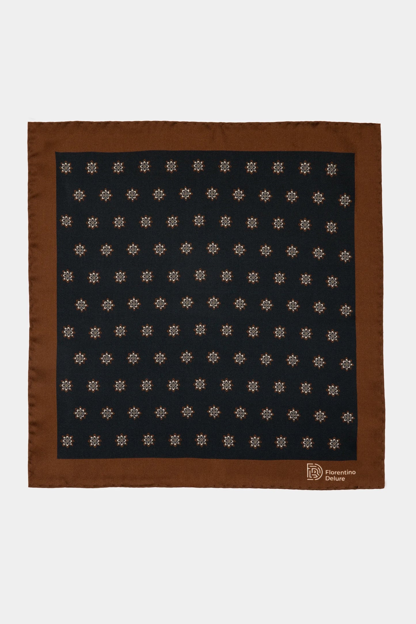 Batistă silk navy cu print floral și margine maro Florentinodelure