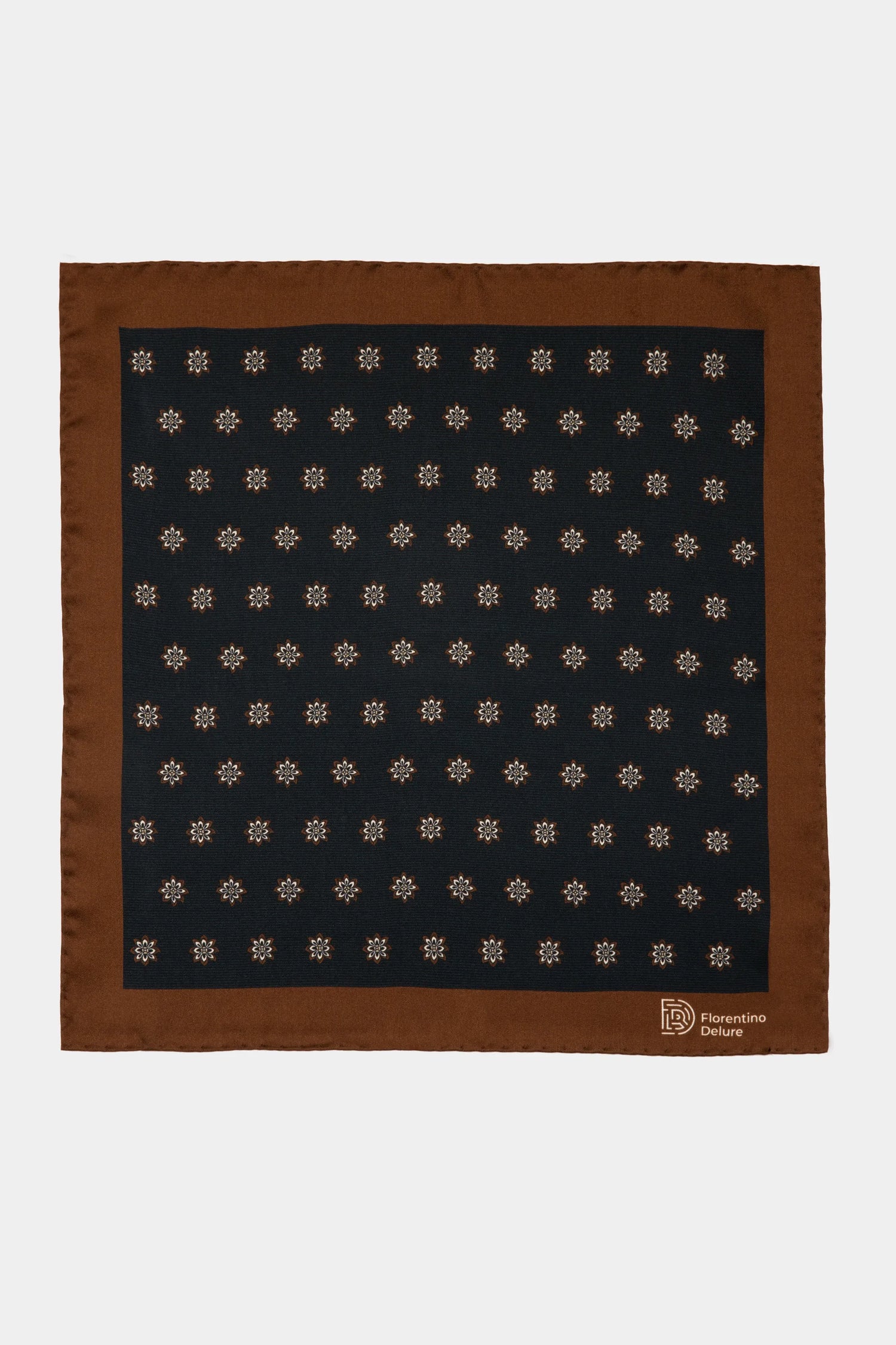 Batistă silk navy cu print floral și margine maro Florentinodelure