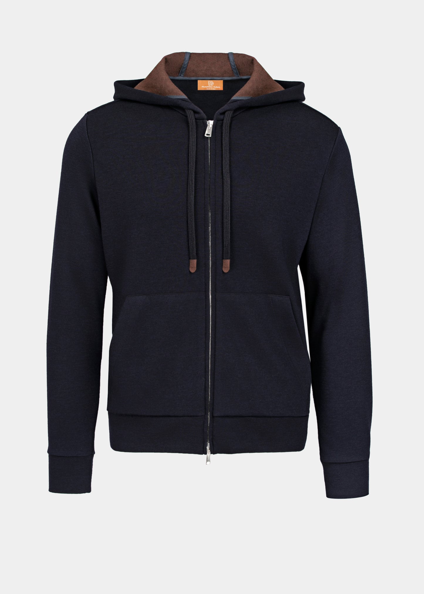 Costum loungewear navy cu glugă și fermoar din piele Florentinodelure.