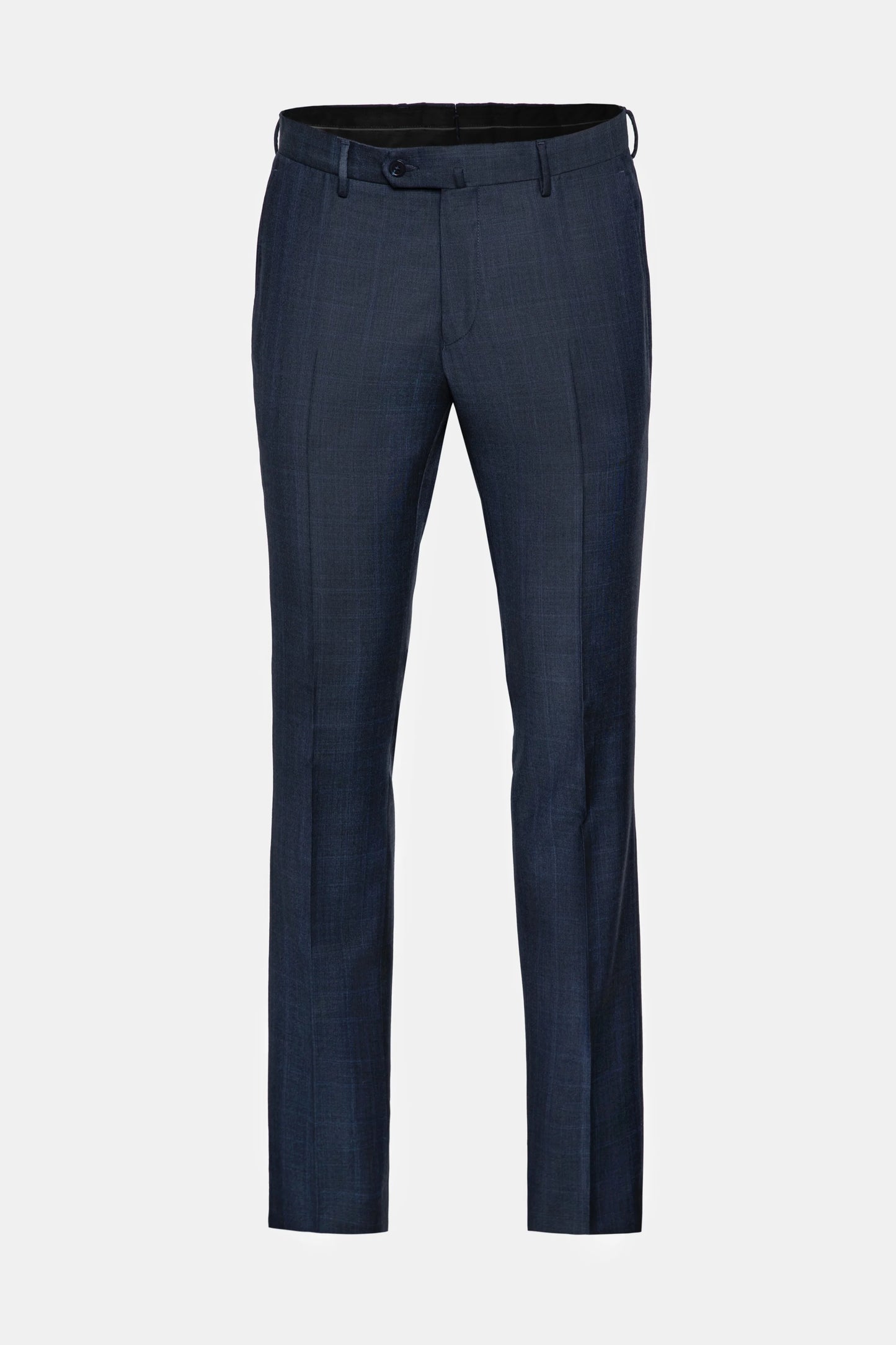 Pantaloni navy check Florentinodelure din material texturat, vedere laterală.