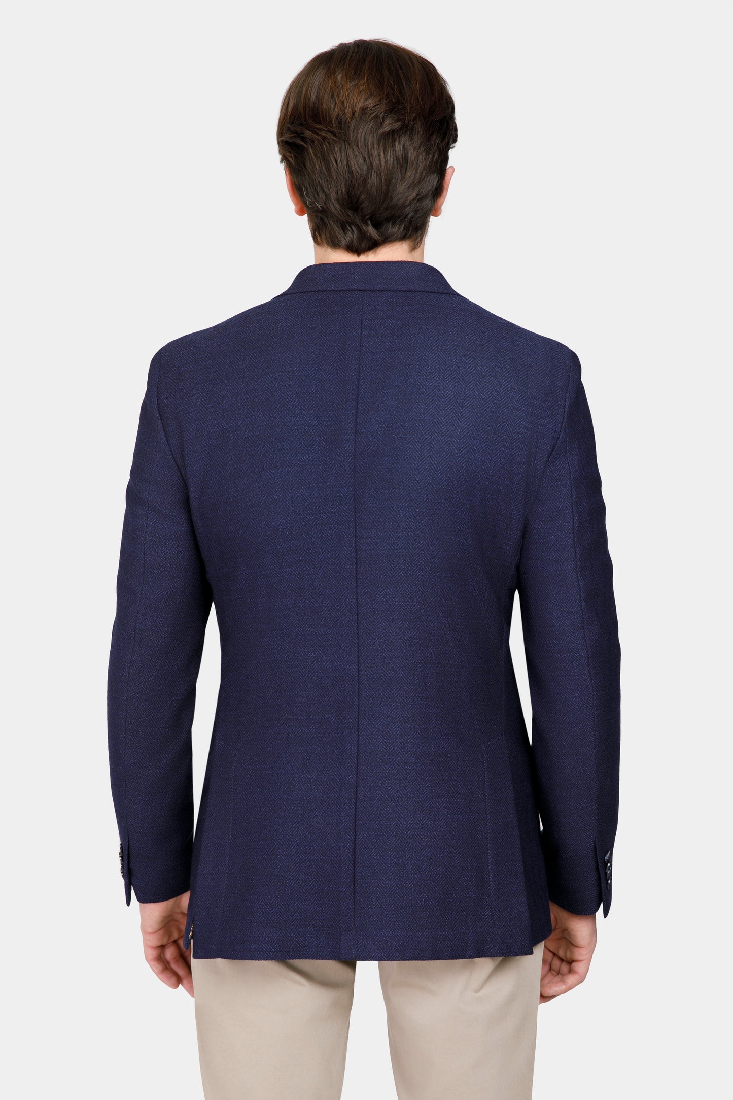 Sacou Phoenix Navy Herringbone din lână, spate, brand Florentinodelure.