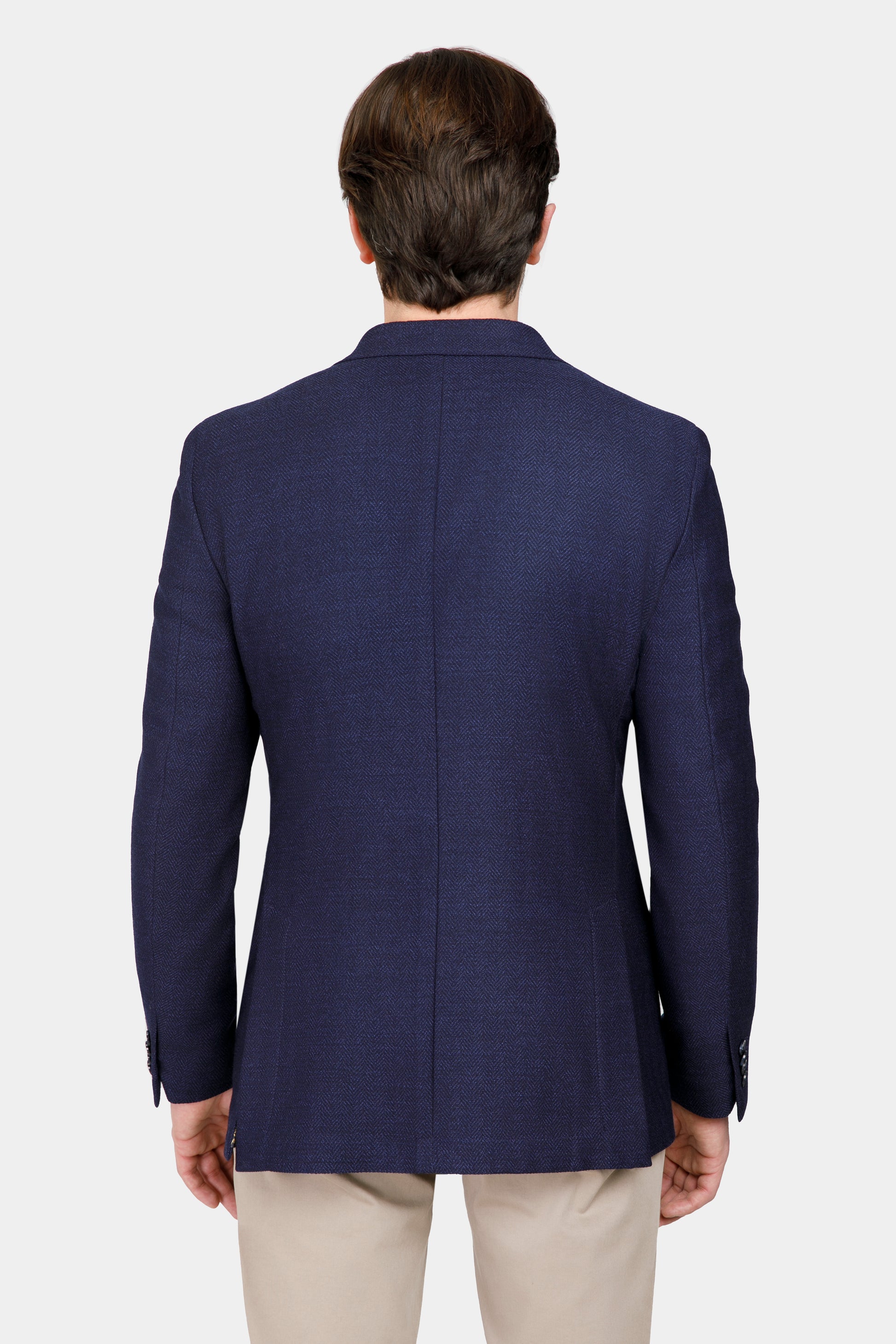 Sacou Phoenix Navy Herringbone din lână, spate, brand Florentinodelure.