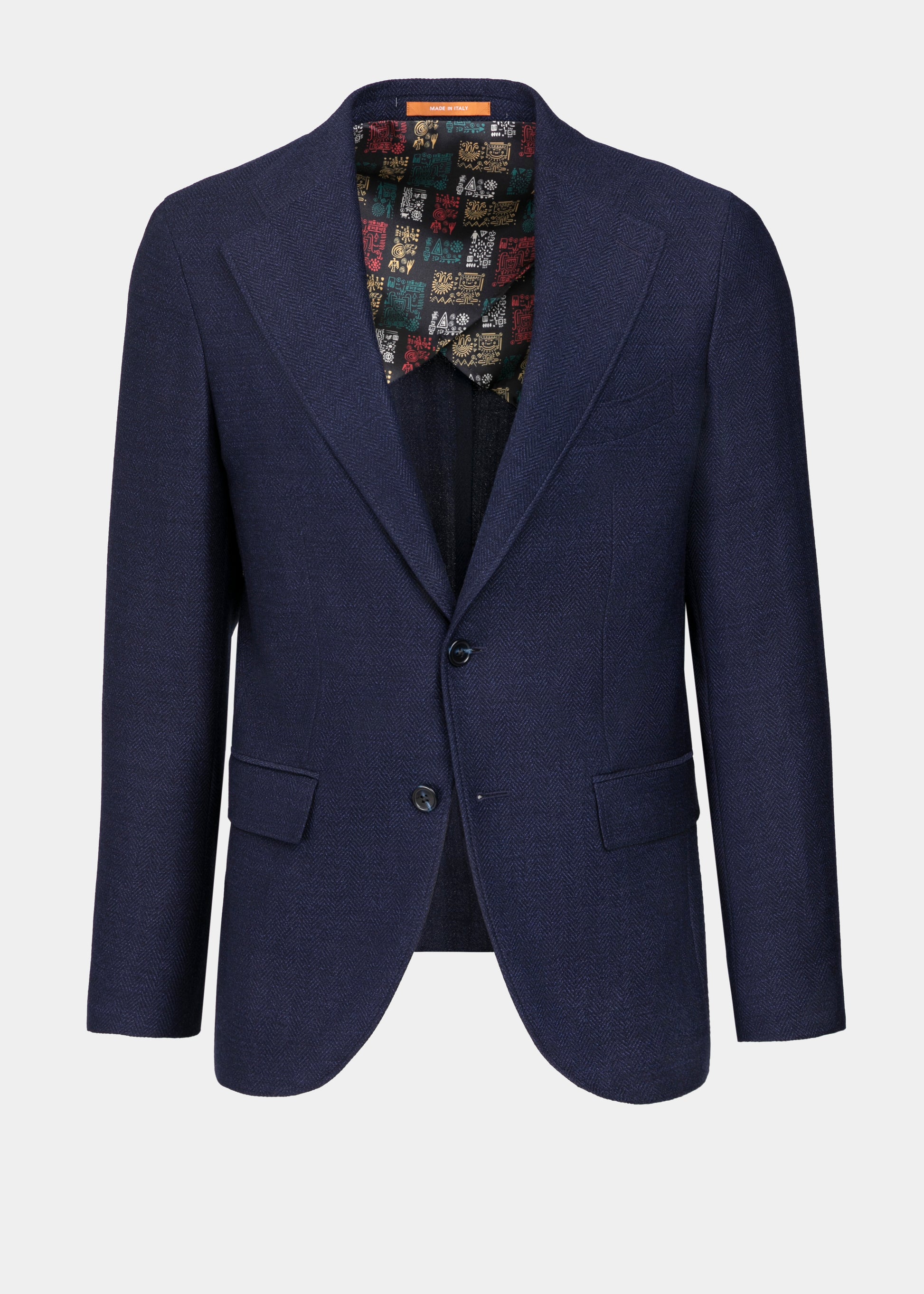 Sacou Florentinodelure Phoenix Herringbone navy din lână, căptușeală colorată.