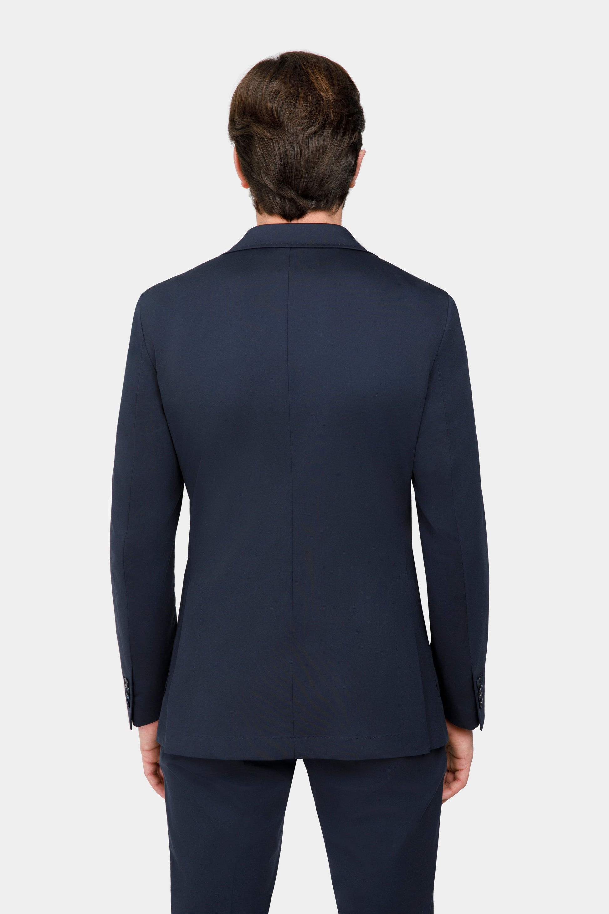 Costum spandex navy Florentinodelure, detaliu spate, material flexibil, eleganță casual.