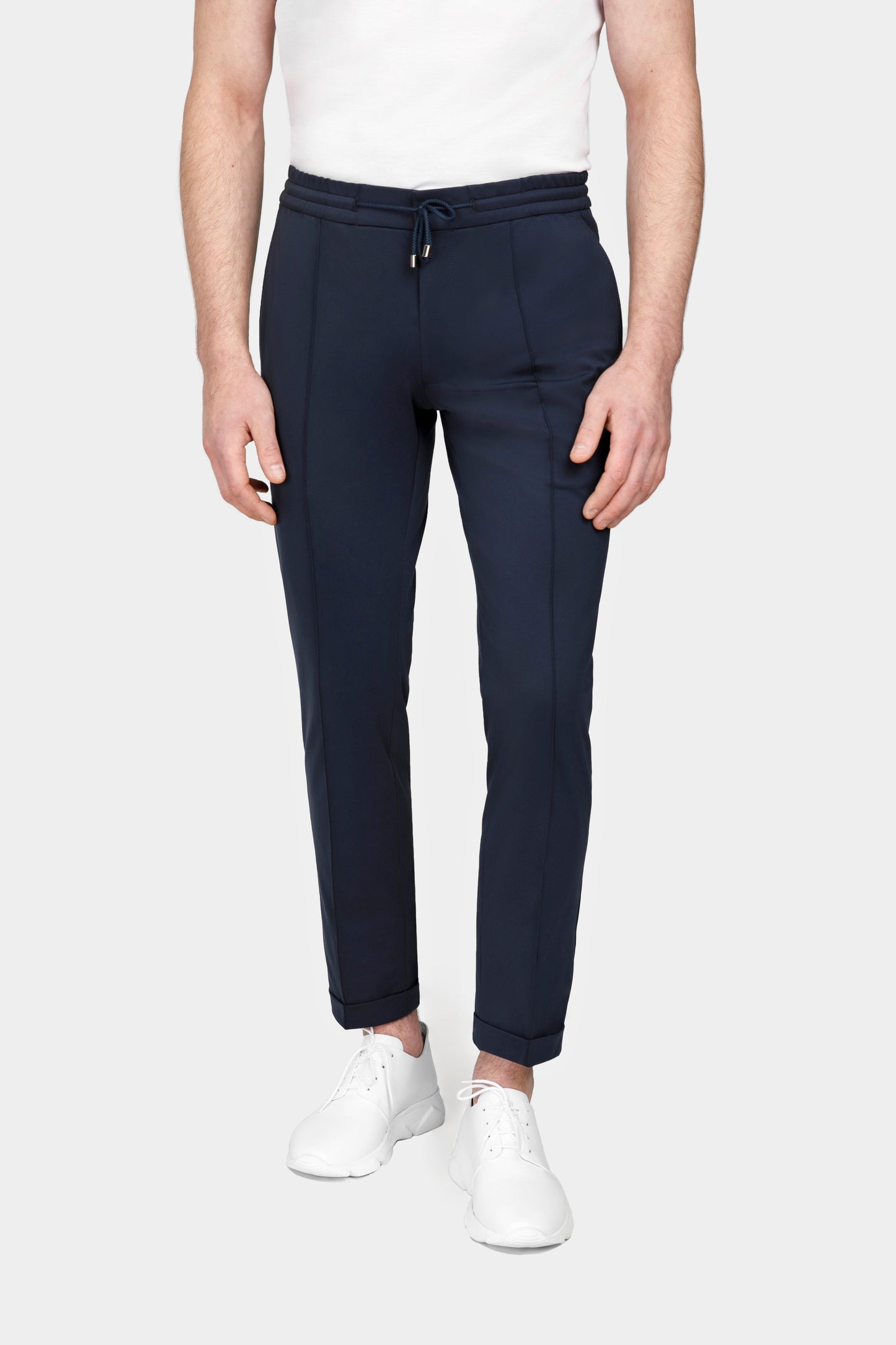 Pantaloni spandex navy Florentinodelure, talie cu șnur, textură netedă.