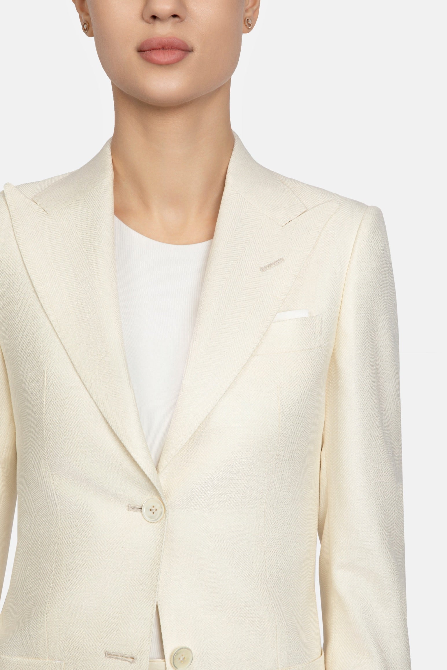 Sacou off-white herringbone Florentinodelure din canvas cu butoni detaliați.
