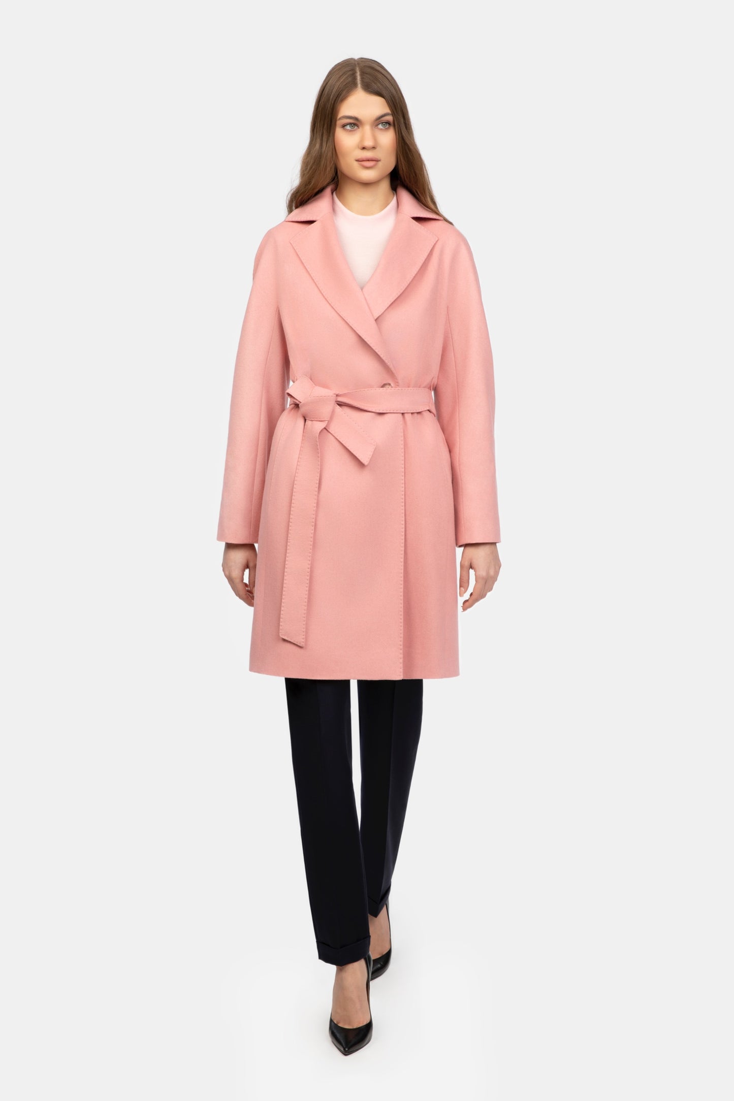 Palton roz cu cordon Florentinodelure, vedere laterală, material textil, mărimi 38-42.