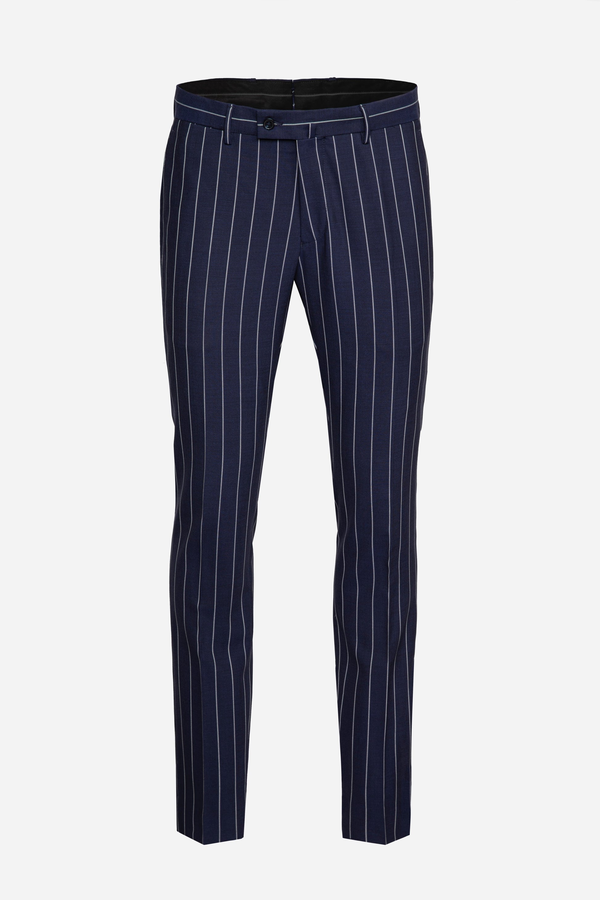 Pantaloni Florentinodelure navy cu dungi verticale EGO, vedere laterală.