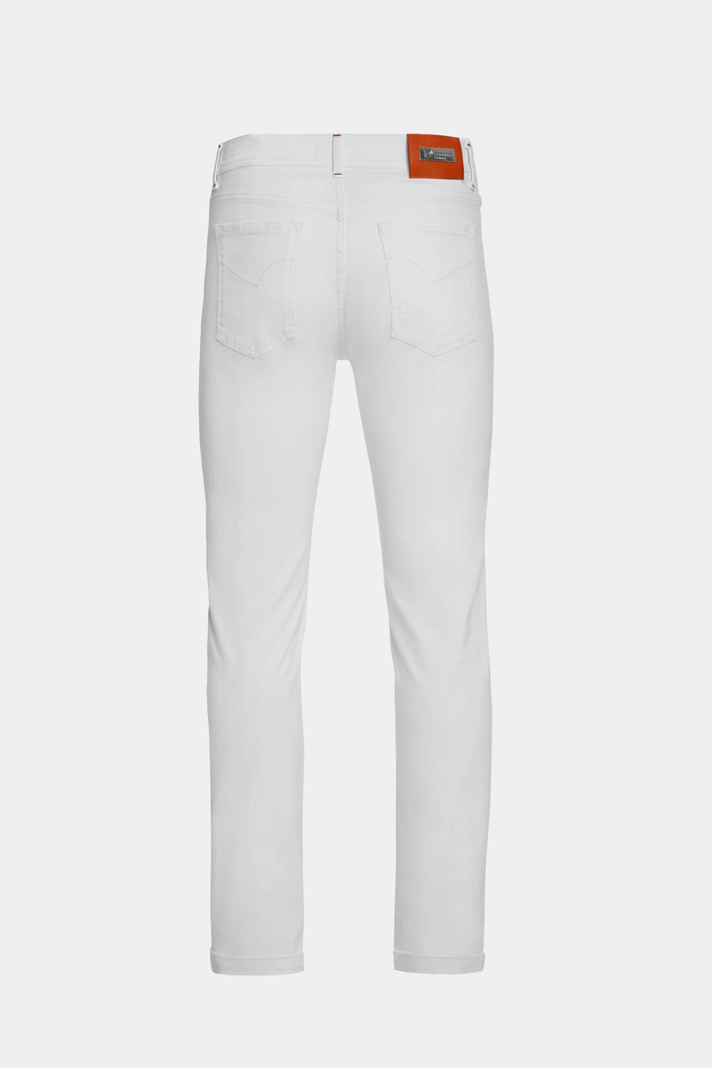 Pantaloni albi Florentinodelure 5-Pockets din denim și bumbac, detalii buzunare spate.
